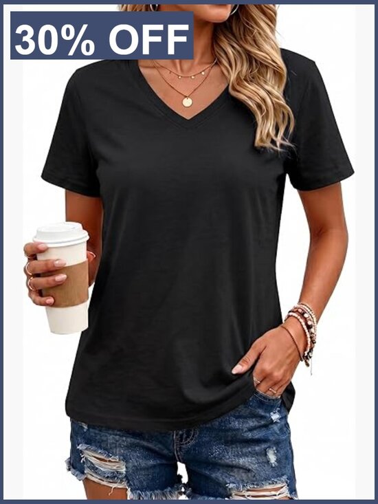 Tops - Women's Classic-Fit V-Neck Short Sleeve Cotton Tee